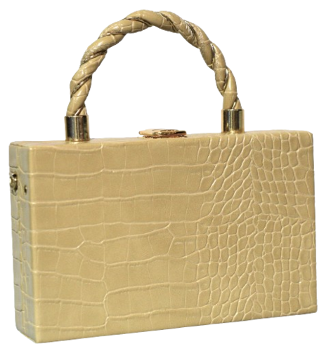 Bolso caja con asa print beige