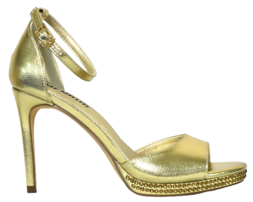 Sandalia tacón alto pulsera metal  oro