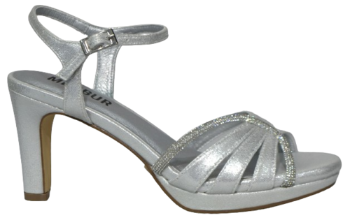 Sandalia tacón y plataforma strass plata